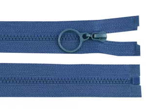 Zip kostěný No3 délka 60 cm s kroužkem - modrá jeans