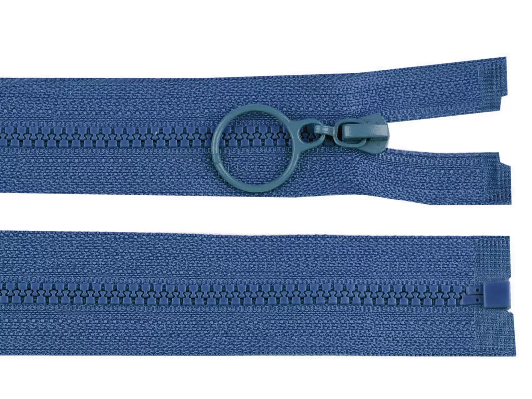 Zip kostěný No3 délka 60 cm s kroužkem - modrá jeans