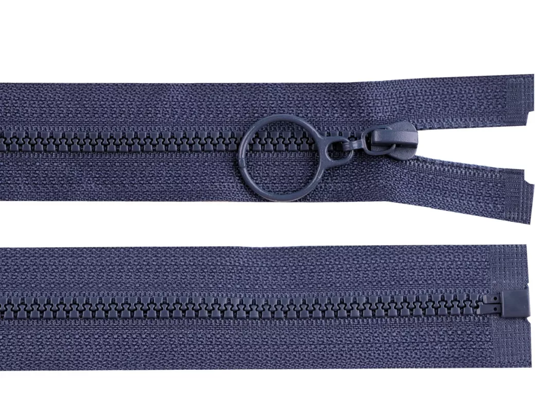 Zip kostěný No3 délka 60 cm s kroužkem - modrá tmavá