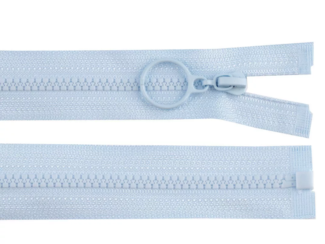 Zip kostěný No3 délka 60 cm s kroužkem - modrá pomněnková