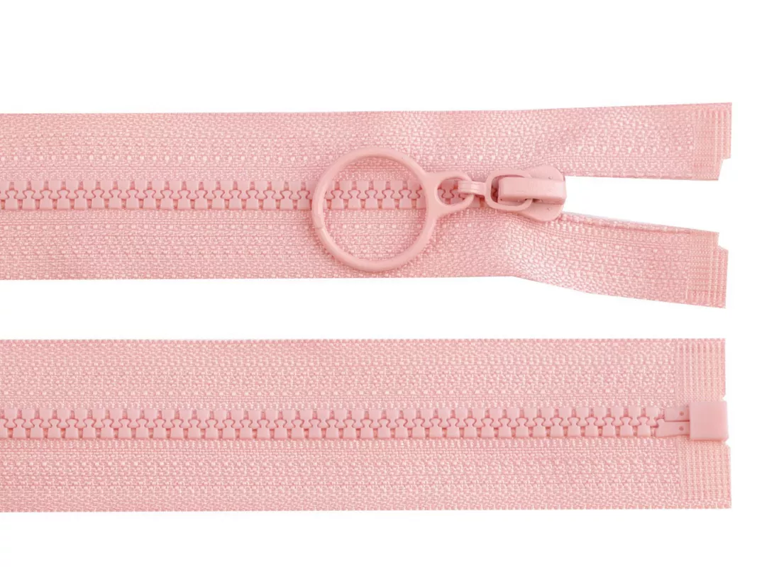 Zip kostěný No3 délka 60 cm s kroužkem - pudrová