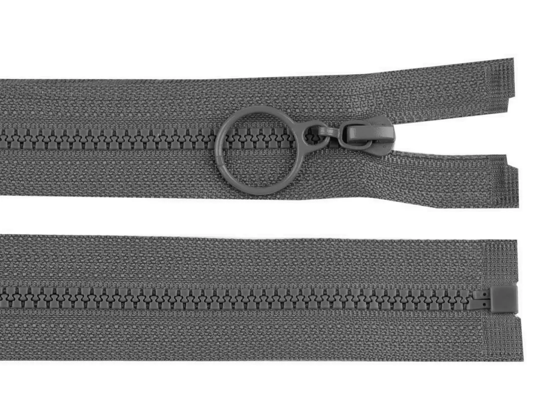Zip kostěný No3 délka 60 cm s kroužkem - šedá ocelová