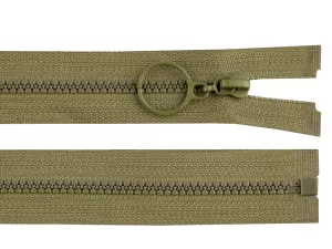 Zip kostěný No3 délka 60 cm s kroužkem - zelená khaki