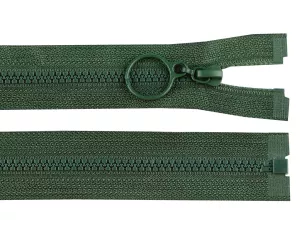 Zip kostěný No3 délka 60 cm s kroužkem - zelená smrková