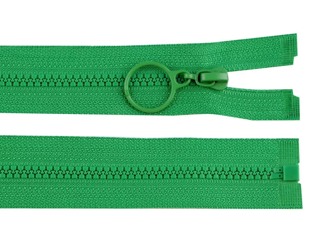 Zip kostěný No3 délka 60 cm s kroužkem - zelené kapradí