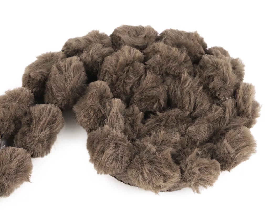 Lemovka všívací / lampas z umělé kožešiny kulatý šíře 3 cm - hnědá khaki