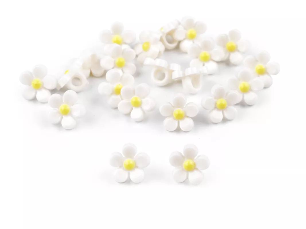 Knoflíky plastové / korálky květ Ø11 mm - bílá