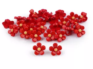 Knoflíky plastové / korálky květ Ø11 mm - červená