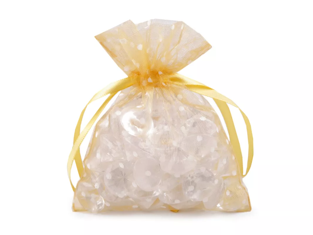 Pytlíček dárkový puntíky 10x13 cm organza - zlatý