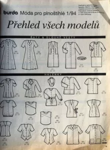 Burda pro plnoštíhlé 1/1994 -CZ- přehled střihů 1