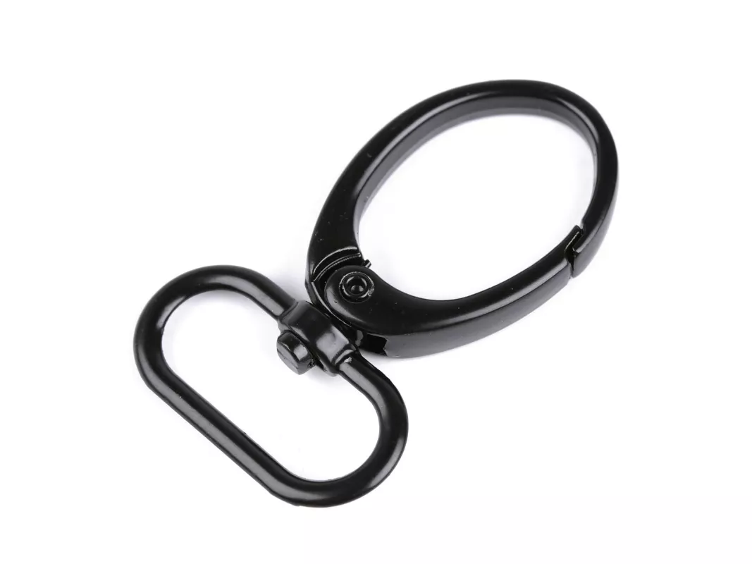 Karabina kovová 25 mm - oválný tvar - černý lak