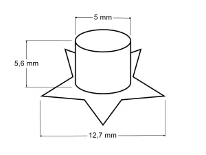 Průchodky s podložkou vnitřní Ø5 mm / vnější Ø12,7 mm hvězda - rozměry