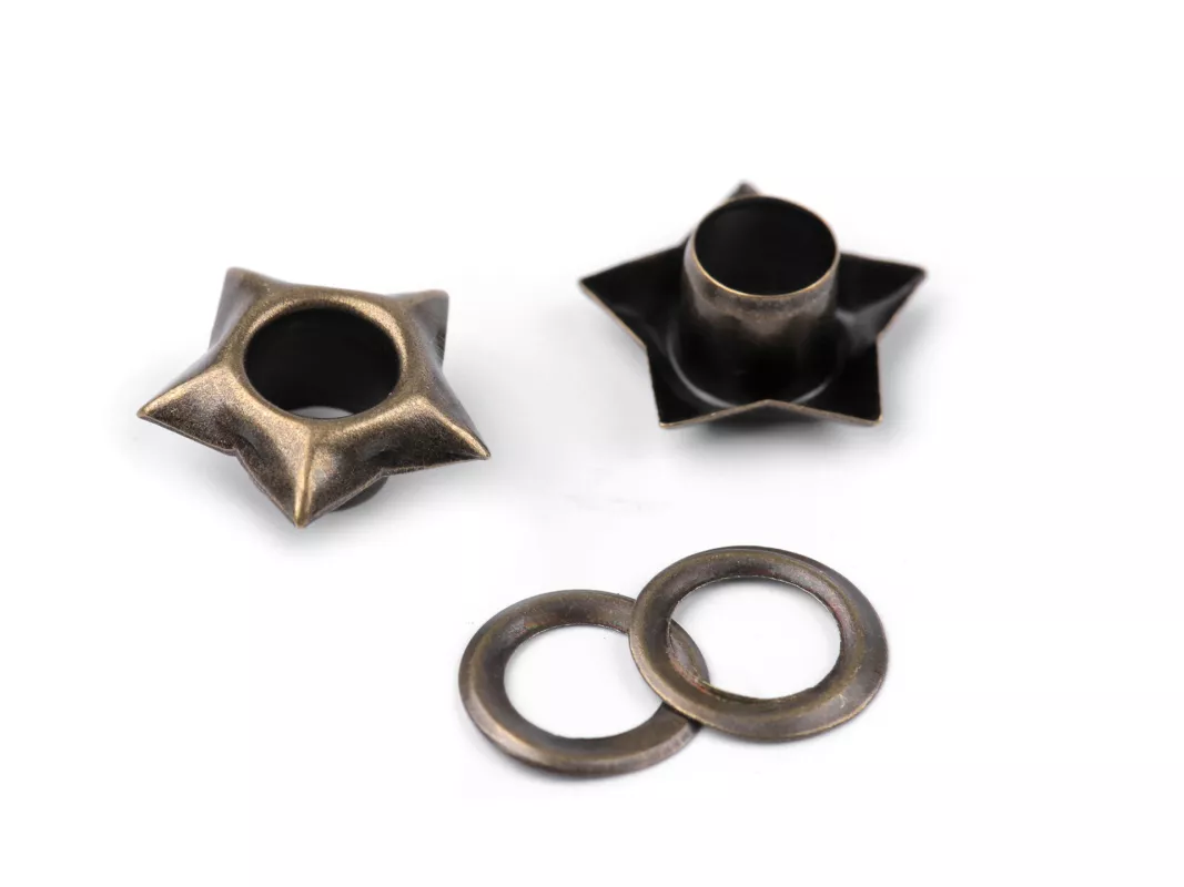 Průchodky s podložkou vnitřní Ø5 mm / vnější Ø12,7 mm hvězda - staromosaz