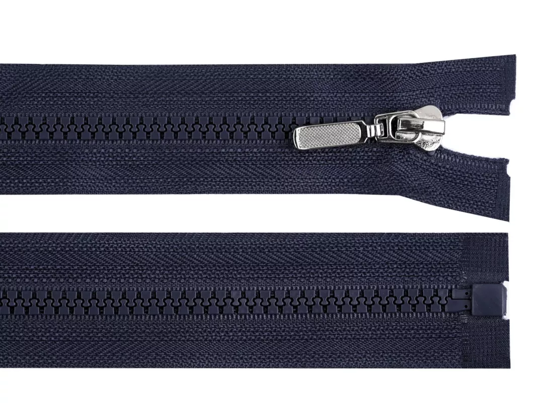 Zip kostěný No 5 délka 90 cm s ozdobným jezdcem - tmavá modrá