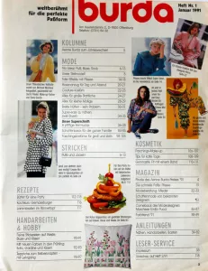 Burda 1/1991 -N- časopis se střihy Burda 1/1991 -N- obsah časopisu