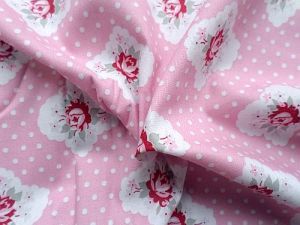 Bavlna růžová s puntíky a květy Penny Rose Fabric
